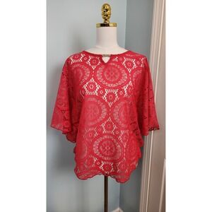 Womens Red Lace Overlay‎ Kaftan Top Blouse Size S